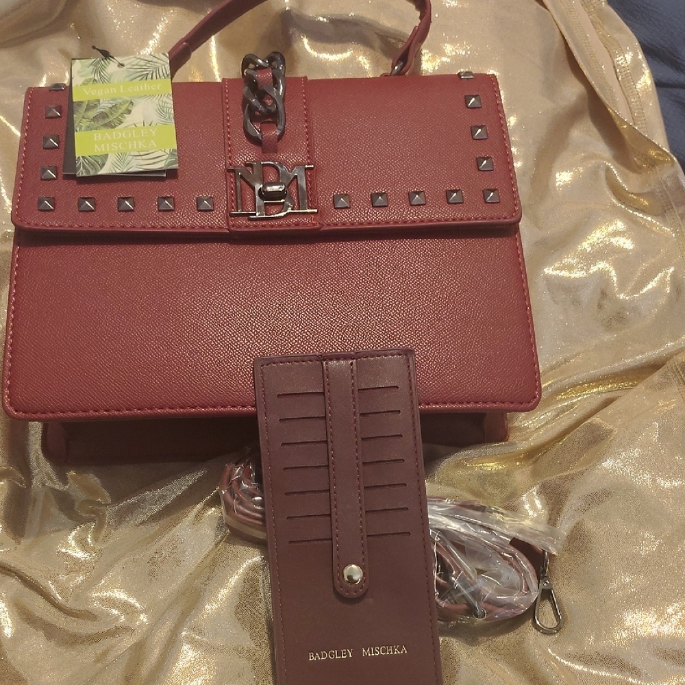 Badgley Mischka Burgundy Studded Satchel
